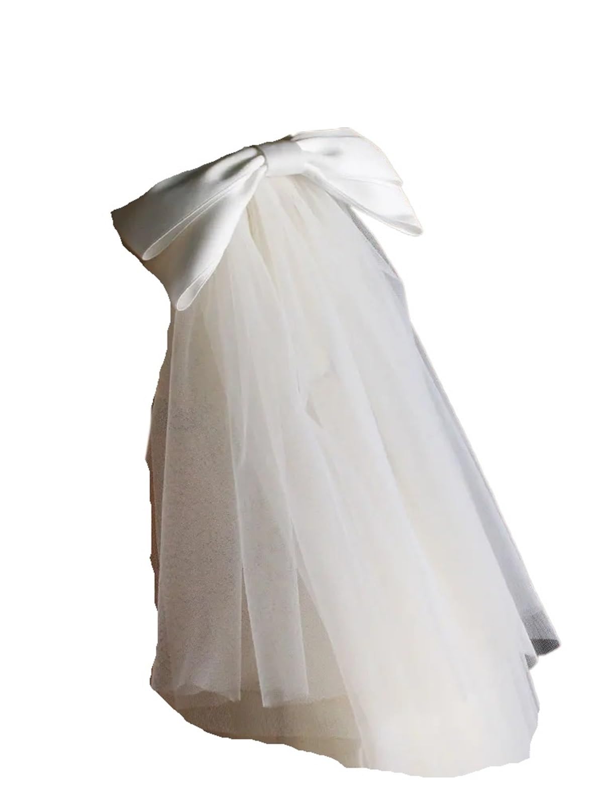 Brautschleier 2 Stück weicher Hochzeitsschleier, zweilagig, Tüll, Hochzeit, Brautschleier aus Satin, Schleife mit Haarkamm for die Hochzeit Brautaccessoires(White)
