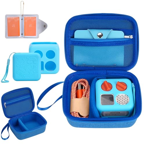 YouKnow Hard Case and Silicone Cover for Yoto Mini Player Kids Audio Music Accessory with Card Case Holder for up to 10 Cards (Blue)