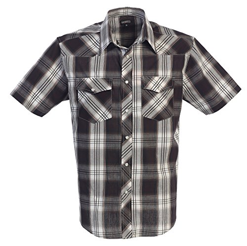 Gioberti Men's Western Short Sleeve Plaid Shirt W/Pearl Snap-on Buttons,Dark Brown/White, X Large