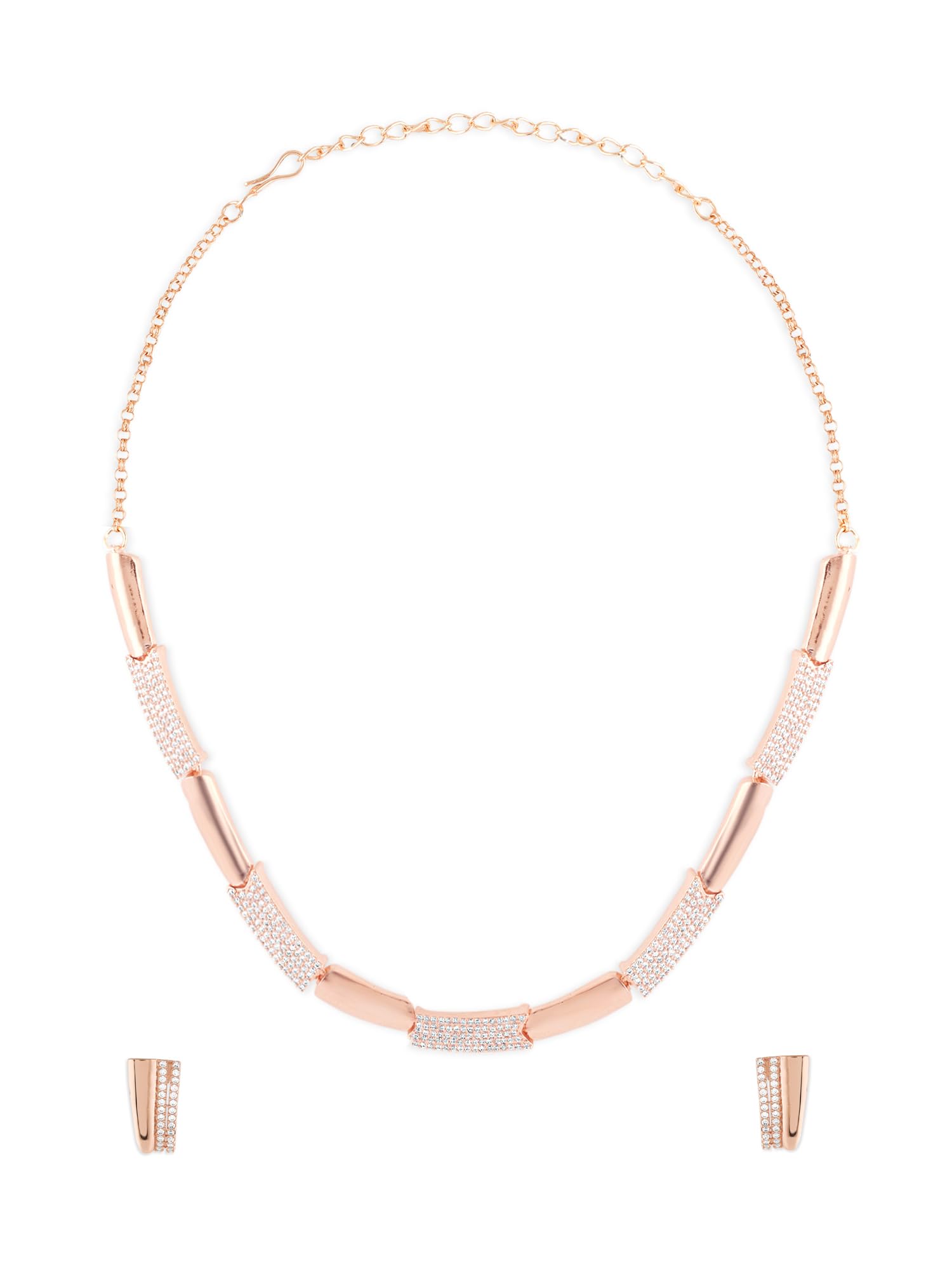 ZAVERI PEARLS Rose Gold Tone Dazzling Cubic Zirconia Bling Brass Necklace & Earring Set For Women-ZPFK18019 (B0D2CL4KR5) Amazon Price History, Amazon Price Tracker