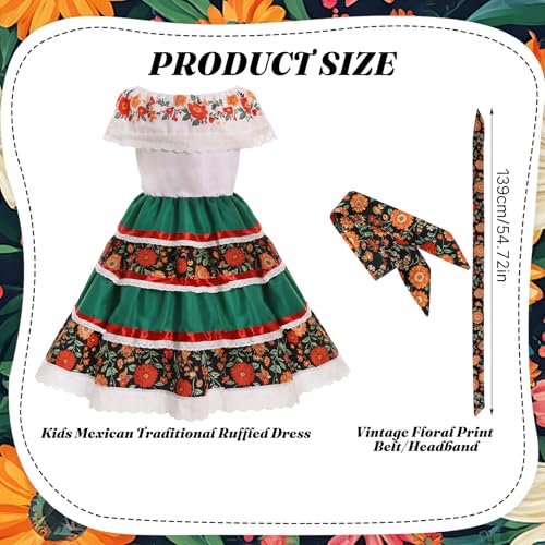 Vestido tradicional mexicano para niñas verde miniatura 3