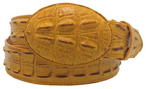 Mens Buttercup Cowboy Belt Crocodile Tail Print Leather Belt Round Buckle