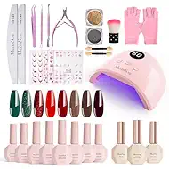 MelodySusie Gel Nail Polish Kit with UV Light P-PLUS30F- Popular Color Gel with Builder and Baser &Glossy Top Coat Soak Off Includes Nail Art Tools Nail Art Gift for Women & Girls