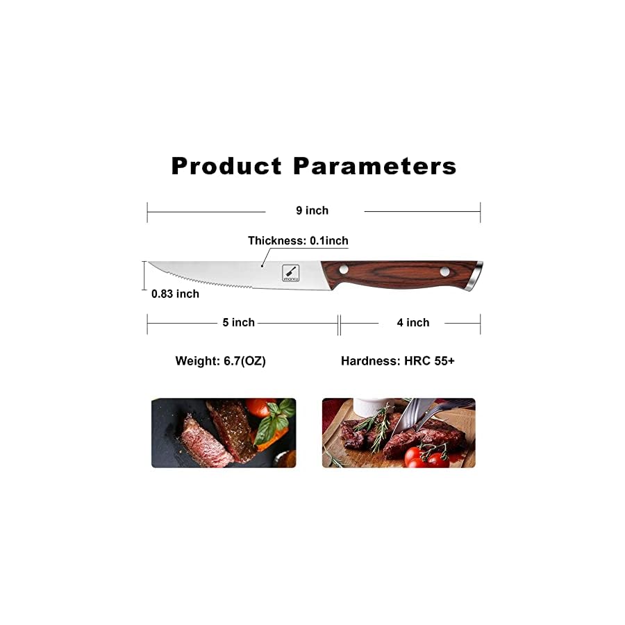 imarku Steak Knives, Serrated Steak knives Set of 8, Japanese HC Steel Knife Set, Premium Serrated Carbon Stainless Steel Steak Knife with Gift Box,9 Inches/Piece