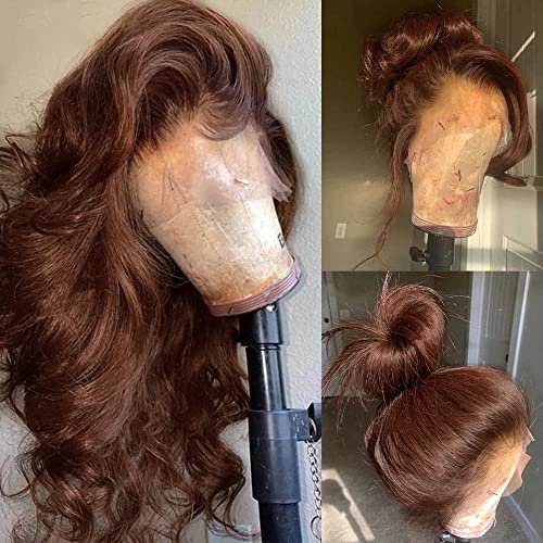 Chocolate Brown Lace Front Wigs Human Hair with Baby Hair 200 Density 13x4 Body Wave Lace Frontal Human Wigs Pre Plucked 4# Brown Wig 32 Inch