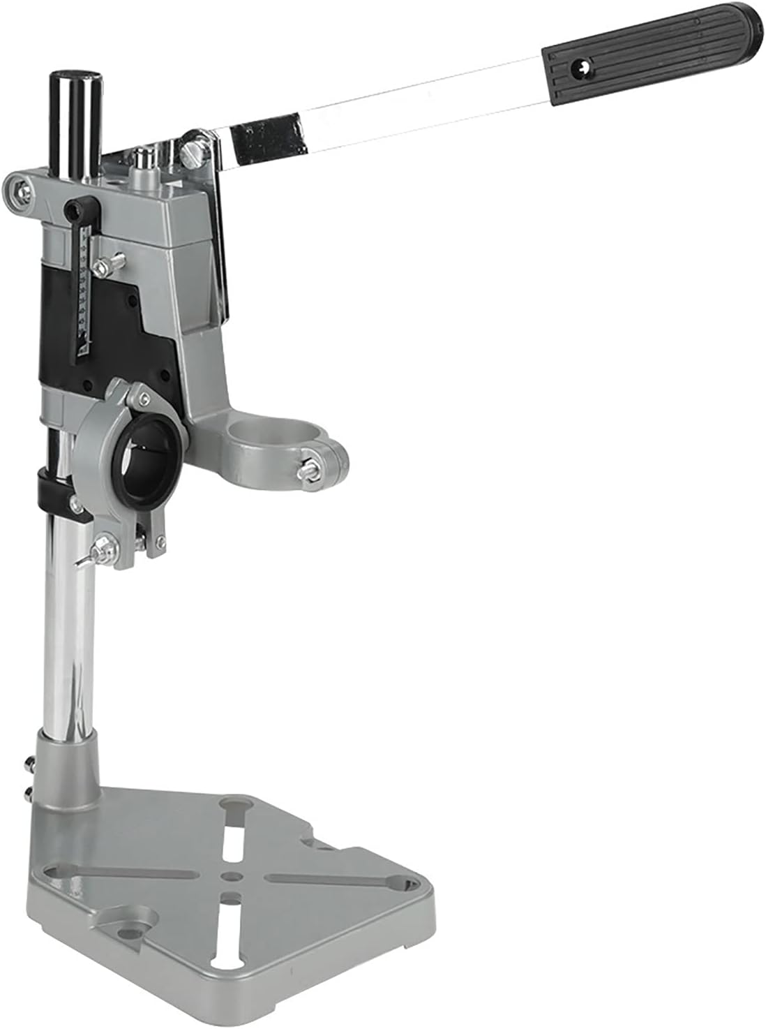 Clamp Drill Press Stand, Workbench Repair Tool for Drilling, Aluminum Base Drill Stand with Solid Column Bar, Sturdy Metal Base for Accurate Drilling, Compatible with Power Drills (Double Hole)