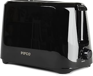 PIFCO Black Toaster 2 Slice - 700W - 6 Browning Controls & Anti-Jam Function - Compact Design 2 Slice Toaster - Easy to Clean with Removable Crumbs Tray