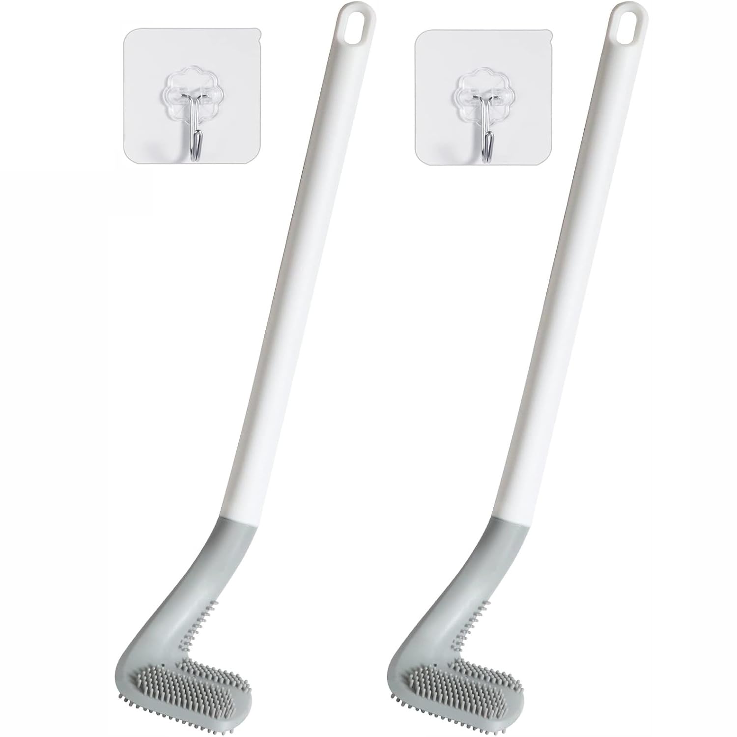 Pack of 2 Golf Toilet Cleaning Brush with Self Adhesive Wall Stickers Hooks, Flexible Bendable Silicone Long Handled Toilet Brush, 360° Deep Toilet Bowl Cleaning Brush,Quick Drying ToiletBrush