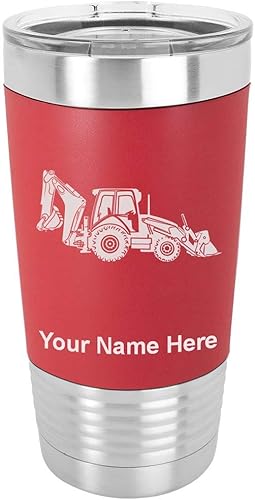 Miniatura 6 de LaserGram Taza aislada al vacío de 20 onzas, retroexcavadora, grabado personalizado incluido (agarre de silicona, negro)