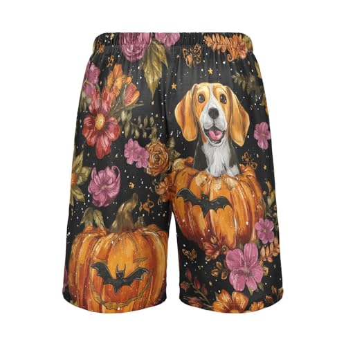 Beagle Pumpkin Bat Flowers Pajama Bottom Shorts for Men Soft Casual Sleep Lounge Shorts with Pockets S-XXL2