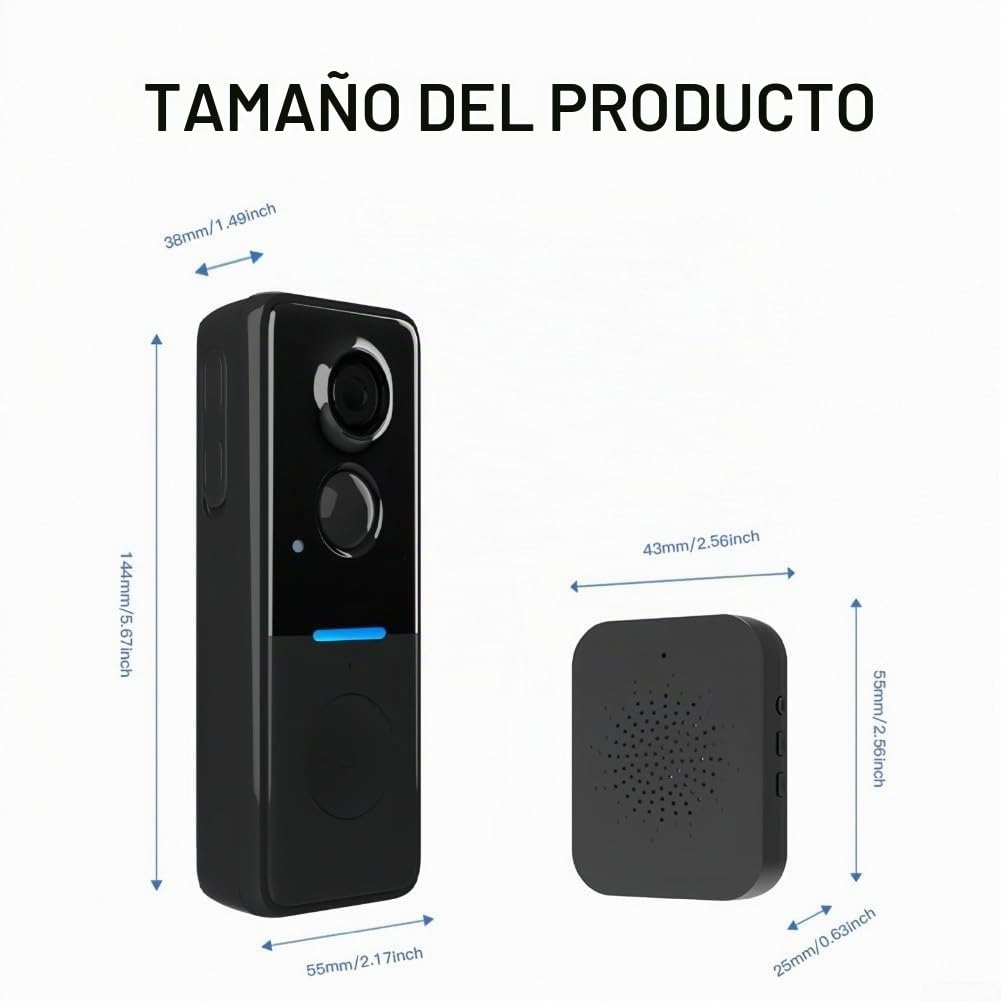 Cámara de timbre inalámbrica con cubierta solar para sistema Tuya, intercomunicador de video 1080P, sensor de detección de movimiento y diseño impermeable IP65 para exteriores (negro)