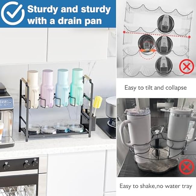 Tumbler Organizer Cup Holder Water Bottle Storage Rack for Kitchen Cabinet or Counter Top