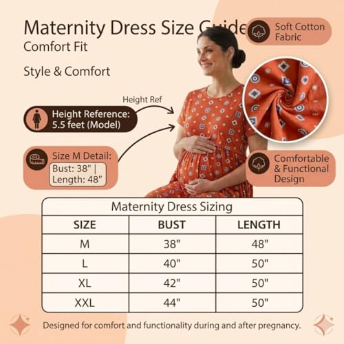 Image of Zero Clothing Feeding Dress for New Moms Casual Loungewear Ankle Length | Cotton Maternity Nighty | Zipless Feeding Dresses for Women | Pregnancy & Nursing Wear