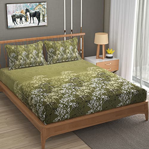 Image of Mafatlal 186 TC Cotton Bedsheet King Size | 108 x 108 Inches | Lightweight Breathable Summer Comfort | Soft Fabric with 2 Pillow Covers | Autumn Delight | Garden Green