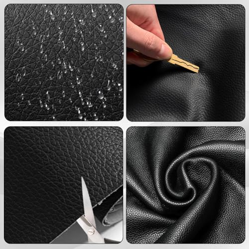 RANJIMA Kunstleder Meterware 200 x 140cm, Wasserdicht Schwarz Leder Stoff Gekörnt Lederimitat Texturiert Lederstoff Meterware, Kunst Leder Risse Reparatur Bezugsstoff für DIY Autositze Sofa Sitzbank