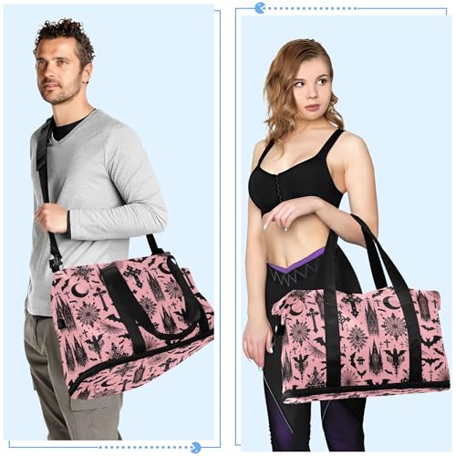 Travel Duffel Tote Bag Black Gothic Moon Spider Webs and Bats Sports Duffel Bag with Wet Pocket Weekender Overnight Bag for Women Men Gym Bag, Carry On Bag Hospital Bag for Labor and Delivery4