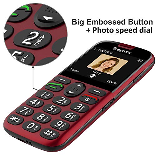 Easyfone Prime-A4 GPS Localisation Unlocked Smart Senior Cell Phone, Big Button Hearing Aids Compatible Easy-to-Use Mobile Phone with Charging Dock (Red)