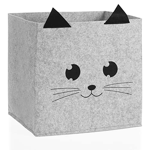 com-four® Caja de almacenaje - Caja de almacenaje sin Tapa - Cesta para habitación Infantil [la selección varía] (1 Pieza - Gris/Negro)