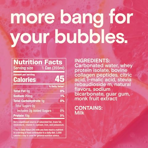 Image of WAAY Sparkling Protein Drink, Grapefruit, 12 fl oz Can, 10g Protein, 0g Sugar, 45 Calories (12 Pack)