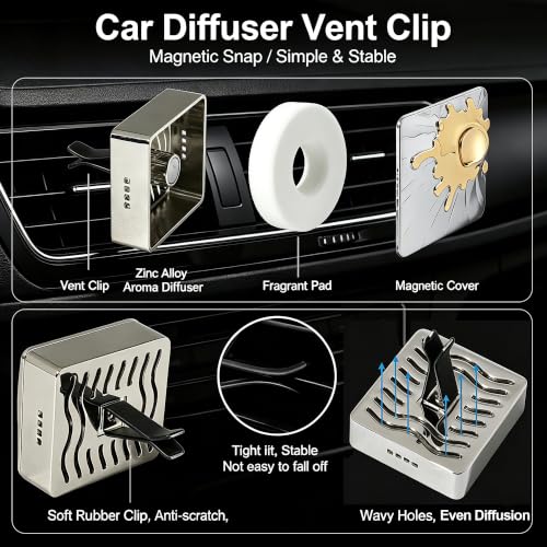 Image of Car Air Freshener Diffuser Vent Clip, Aroma Diffuser Refills, Aromatherapy Diffusers for Fragrance Car Accessories Decoration, Gift for Women Men Dad Mom (Silver and Gold)