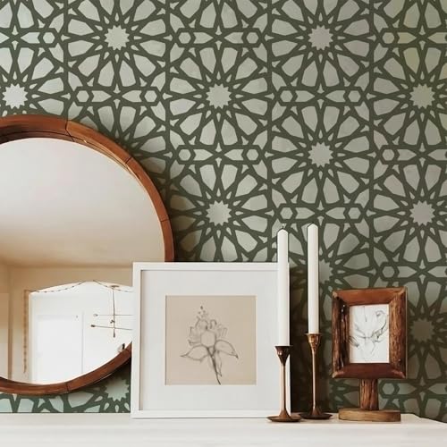 Pochoir de peinture murale de grande taille, 40 cm x 70 cm, modèle marocain réutilisable en plastique, motif géométrique, papier peint à motif géométrique,...