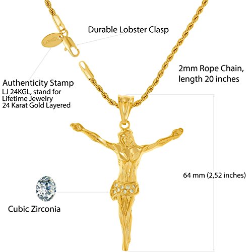 LIFETIME JEWELRY Cross Necklace, Jesus Pendant, 24K Gold over Bronze with Cubic Zirconia (with or without Chain) (Gold Pendant & Chain) - Image 5