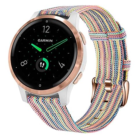 Ahayo Watch Strap for Garmin Vivoactive 4S / Vivomove 3S / Venu 2S, 18mm Soft Women Nylon Breathable Wrist Band with Rose Gold Claps for for Fossil Women's Gen 5E 42mm Cover