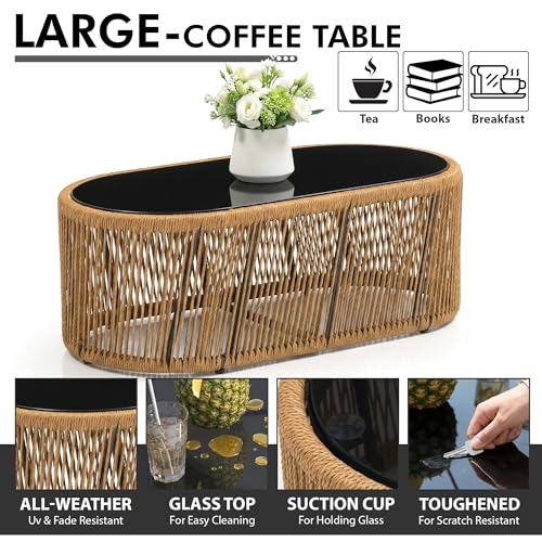 Image of Amazon Brand - Solimo Solix Outdoor Rope Sofa Set | Balcony Sofa | Patio Conversation Sets | Braided Rope Garden Sofa Set and Center Table (4 Seater- Light Brown)