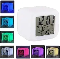 RELOGIO DIGITAL DESPERTADOR CUBO COLORIDO LUMINARIA INFANTIL LED 7 CORES TERMOMETRO CALENDARIO ALARME