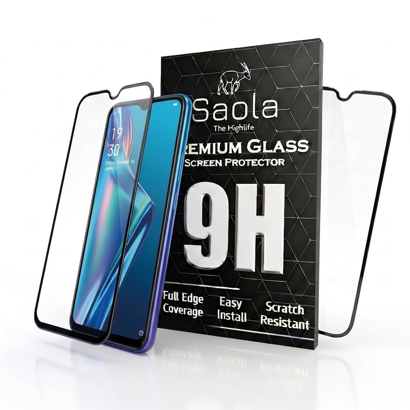 Image of Saola HD+ Oleophobic Tempered Glass Screen Protector For Oppo A11k (Pack Of 2) with Free Installation Kit. Full screen Coverage - 6.22 inch
