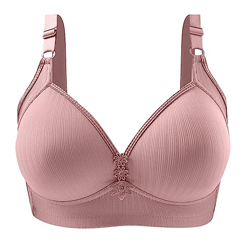 Conjunto de ropa deportiva para mujer, sujeción de fitness, sin aros, ropa interior cómoda con brasero de alambre para cada día, Rosa., 42