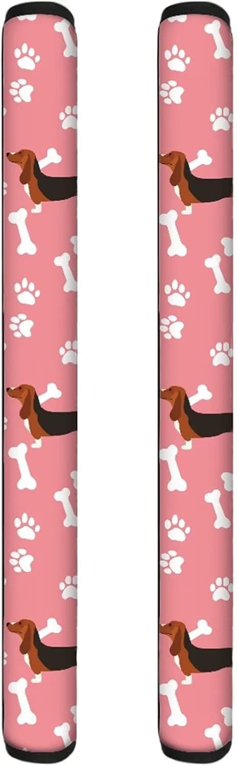 Forchrinse Pink Dachshund Dog Paw Bones Print Refrigerator Door Handle Covers Washable Polyester Fridge Microwave Dishwasher Door Cloth Protector Set of 2