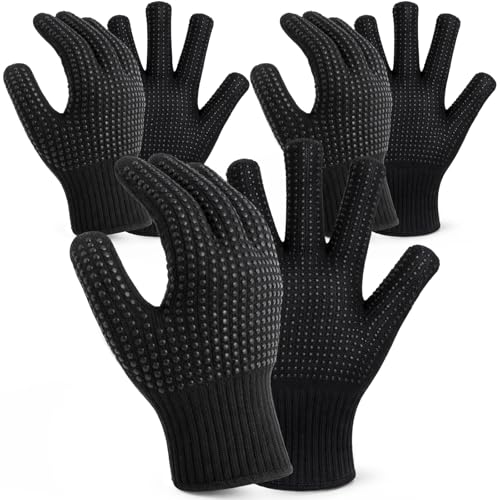 Image of Riyiper 3 Pairs Heat Resistant Gloves for Sublimation, Gloves for Heat Press with Silicone Bumps Applies to Resistant Work, Hair Styling, Universal Fit Size (Black)