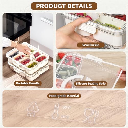 Snackle Box Charcuterie Container- Divided Serving Tray with Lid and Handle- Clear Plastic Portable Snack Box with 8 Compartment for Fruit, Veggie, Candy, Nuts, Picnic, Travel, Entertaining, Party…