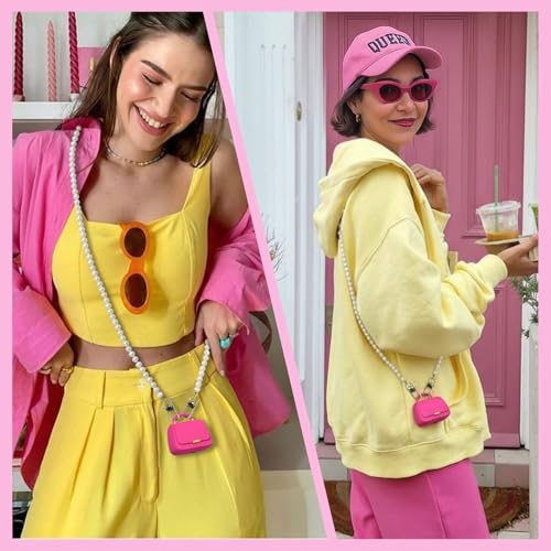 Image of ANCwear Cute Pink Wireless Earbuds for Girls, Rose Pearl Ear Buds with Mini Handbag Charging Case, DIY Stickers, Bluetooth 5.3, 22H Battery Life, Fashion Gift for Women Teens