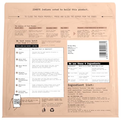 Image of ONLY WHAT'S NEEDED By Food Pharmer - Whey Protein Isolate 500gms x 2 | 24g per scoop | OWN Cocoa Edition | No Added Sugar | No Added Flavours | No Added Artificial Sweeteners | No Added Colours | Lab Tested