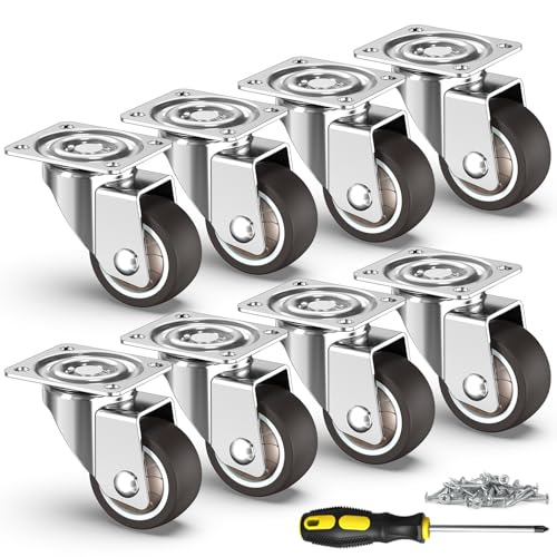 HOLKIE Caster Wheels 1.5 inch, Heavy Duty Furniture Casters Set of 8, Rubber Castors No Noise, Ball Bearing Swive Castor Wheels for Furniture Holding 200 LBS for 4,Made for Desk,Night Stand,Shoe Rack