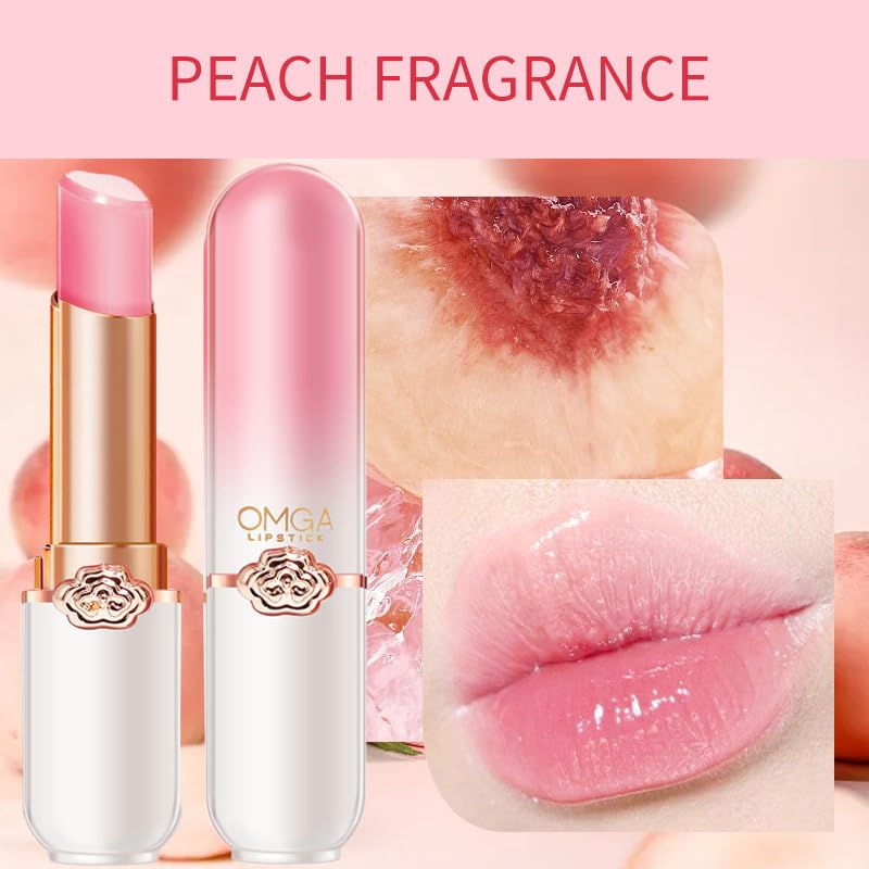 Miniatura 8 de Juego de 3 lápices labiales de fresa, melocotón, aloe, gelatina, cambio de temperatura, hidratante, barra de labios de larga duración, bálsamo