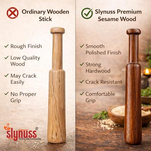 Image of Slynuss | Ragi Mudde Maker, Ragi Mudde Stick, Ragi Mudde Wooden Stick, Mudde Kolu, Ragi Ball Maker, Sangati | Original Sheesham Wood, No Harmful Polish | Naturally Non-Stick, (35 CM X 3 CM)