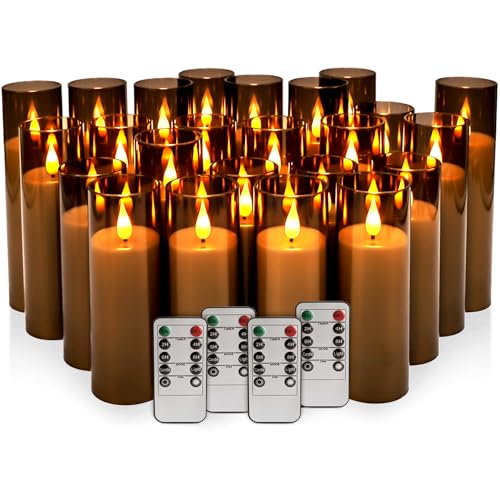 Image of 24 Pack LED Gray Flameless Candles with Remote, 3D Flickering Battery Operated Candles in Glass Holders, Safe for Weddings, Parties, Home and Outdoor Decor.