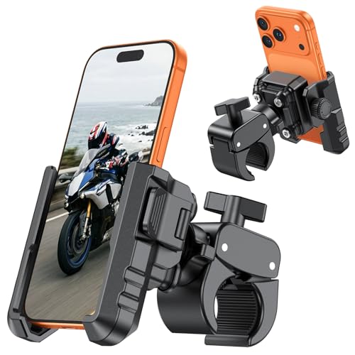 OMOTON 自転車 スマホホルダー 2026革新 【究極防振×衝撃吸収エアバッグ設計】 カメラを邪魔しない ロードバイク スマホ 携帯ホルダー スタンド 片手操作 簡単取付 落下防止 振動吸収 360度回転 減径リング付き ハンドル径8～40mm iPhone 17 17pro Air iPhone16 16Plus 16pro 15/14/13 android 4.7～7インチに対応