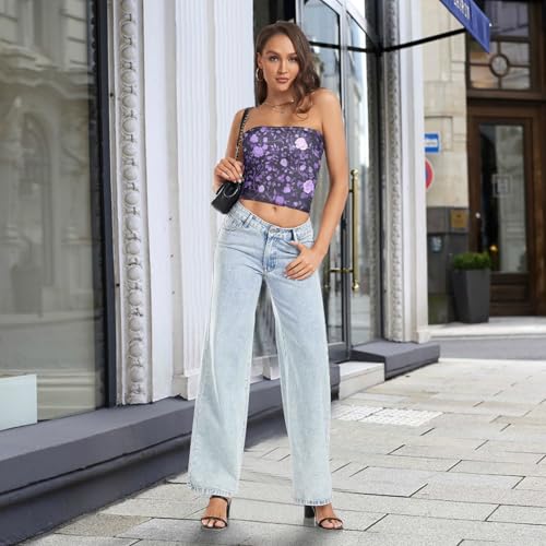 Vintage Birds Flower Butterfly Womens Tube Tops Soft Halter Tops for Women Nude Strapless for Teen Girls Club 5