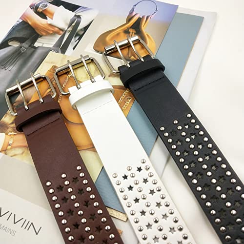eYLun Double Grommet Leather Belt for Women Men Goth Studded Belt Punk Jeans y2k Belt4