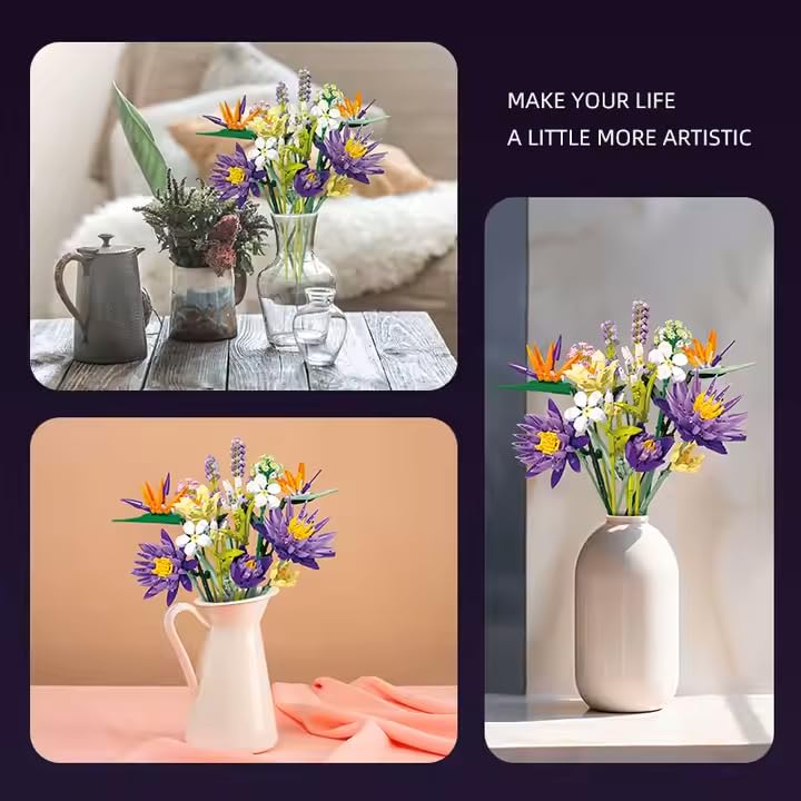 My Little Snow Adult Flower Bouquet - Blue Lotus Flower Bouquet Construction Set - Botanical Collection - Gift for Girls and Women - Image 2