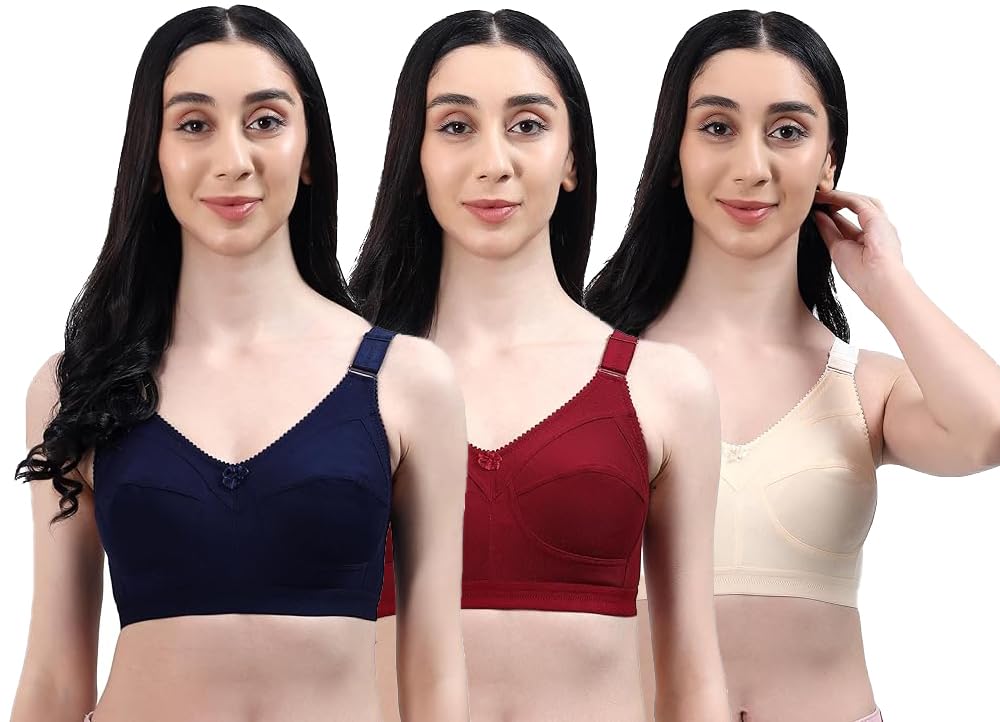 Full Coverage Bra for Heavy Breasts Plus Size for Women - Pack of 3