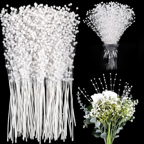 WILLBOND 150 Pcs String Pearl Stick Bouquet Plastic Bridal Wedding 4mm Pearl Garland Beads Wreath Vase Filler DIY Floral Arrangement Table Decor for Wedding Party(Milky White)