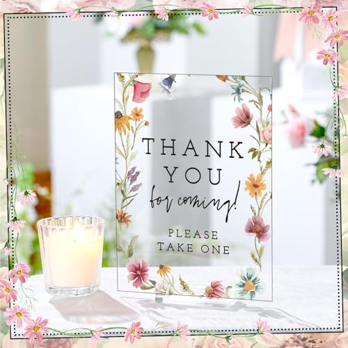 Image of Vercraft 6 Pcs Wildflowers Wedding Table Decorations | 5 x 7 inch Wildflower Wedding Decor, Bridal Shower Sign, Take One Thank You Acrylic Sign, Wedding Birthday Guest Gift Party Decor