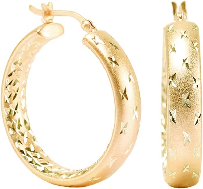 LeCalla Sterling Silver Jewelry Diamond-Cut Hoop Earring for Women