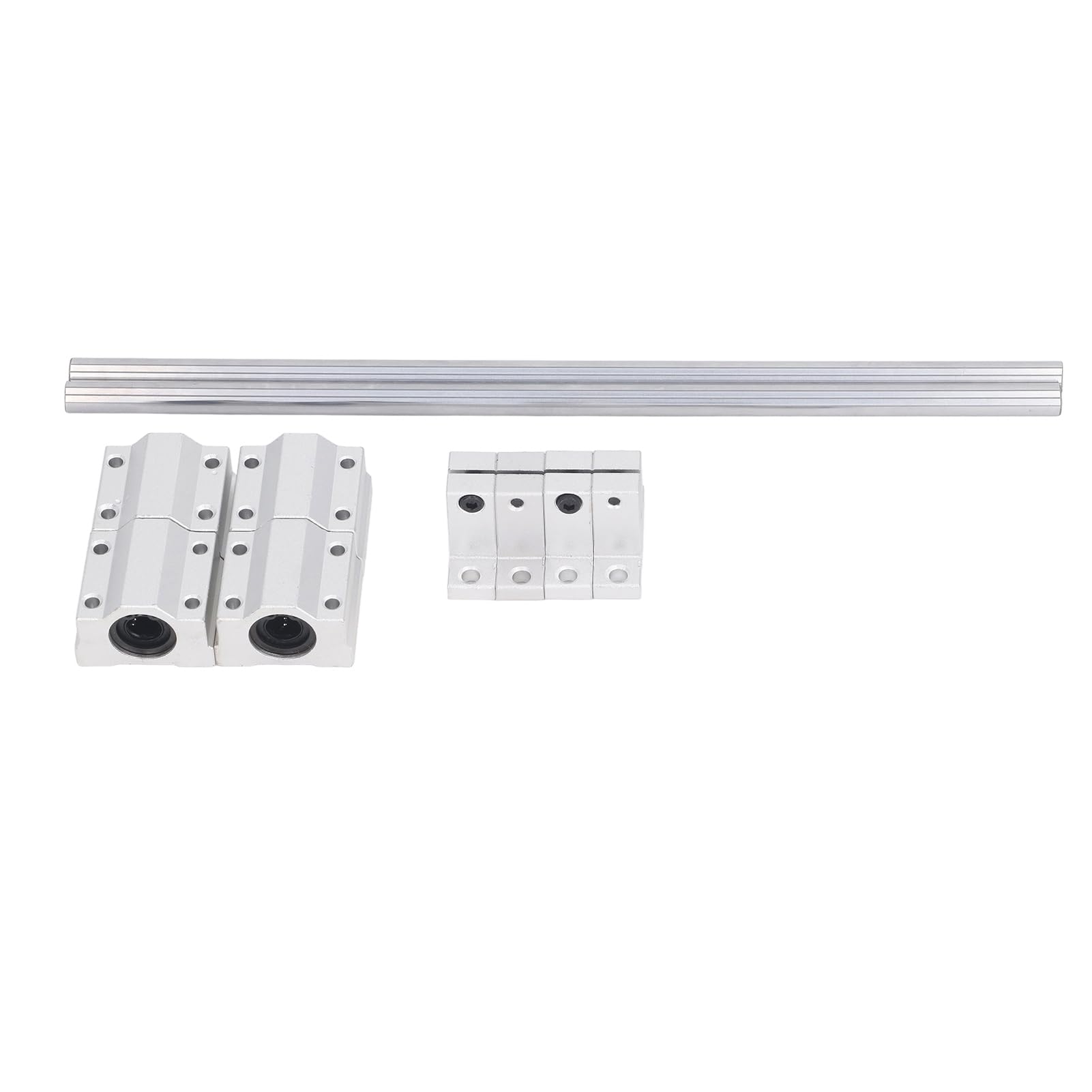 4 roulements à billes à mouvement linéaire avec 2 tiges d’arbre en métal, kit de montage de support pour bloc coulissant pour machine-outil CNC, ensemble de roulements à rail linéa (Jeu d'arbres
