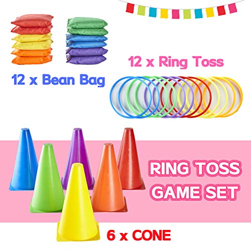 Paochocky 30 Pcs 3 in 1 Anneaux Toss Jeu Set, Cônes de Circulation, Anneaux Toss Bean Bags À Lancer pour Indoor Family, Outdoor Jeux, Journées Sportives, Jardin Party – Image 3